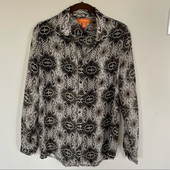 Joe Fresh Women’s Sheer Long Sleeves Snake Skin Print Blouse Black/ Grey  Small - Picture 3 of 7